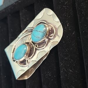 Signed Navajo Sterling Silver Turquoise Money Clip